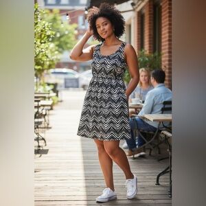 Sleeveless Black & White Chevron Swim Coverup Dress